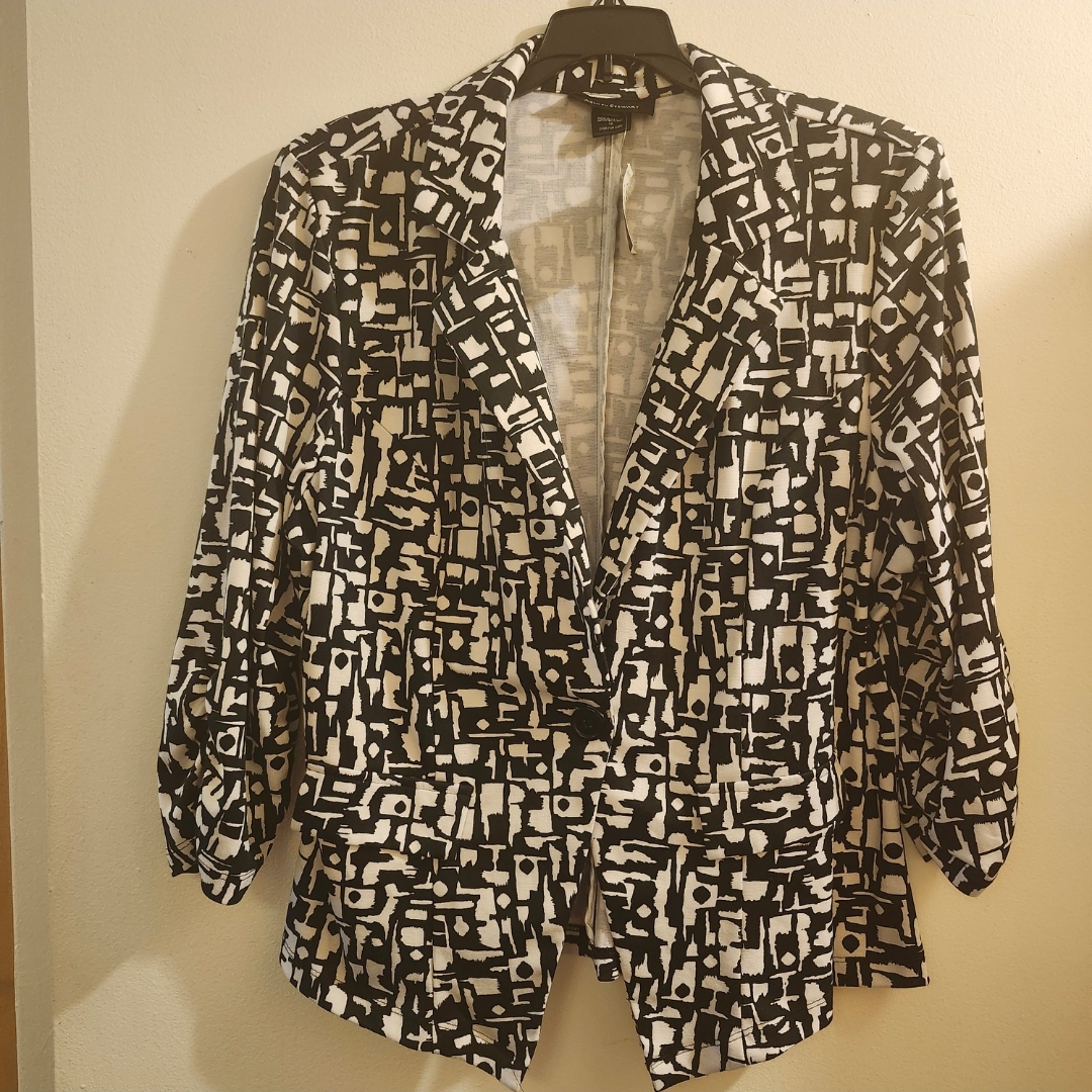 Ashley Stewart Black And White Brand New Patterned Cotton Blazer Sz 16